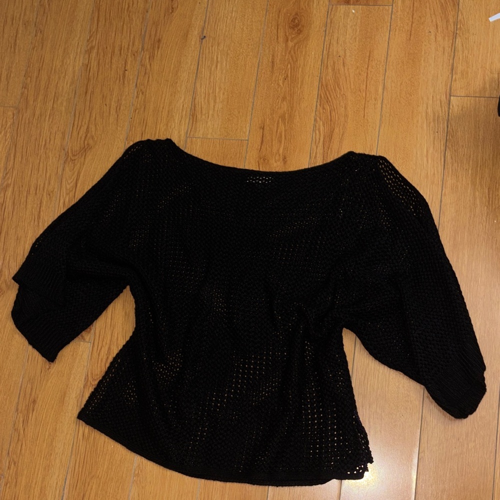 Blush Black Open-Weave Knit Pullover